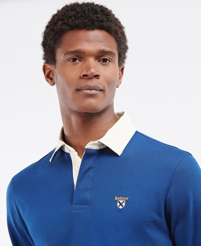 Men's Barbour Crest Rugby Top Polo shirts Blue | VCUL-92314