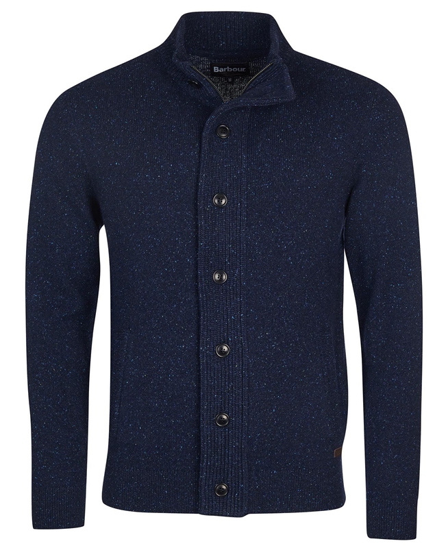 Men's Barbour Essential Cardigan Tisbury Zip Through Sweaters Navy | GZOA-13267