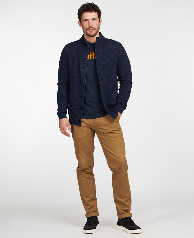 Men's Barbour Essential Cardigan Tisbury Zip Through Sweaters Navy | GZOA-13267