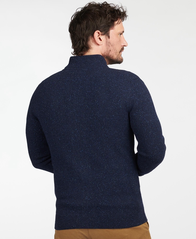 Men's Barbour Essential Cardigan Tisbury Zip Through Sweaters Navy | GZOA-13267