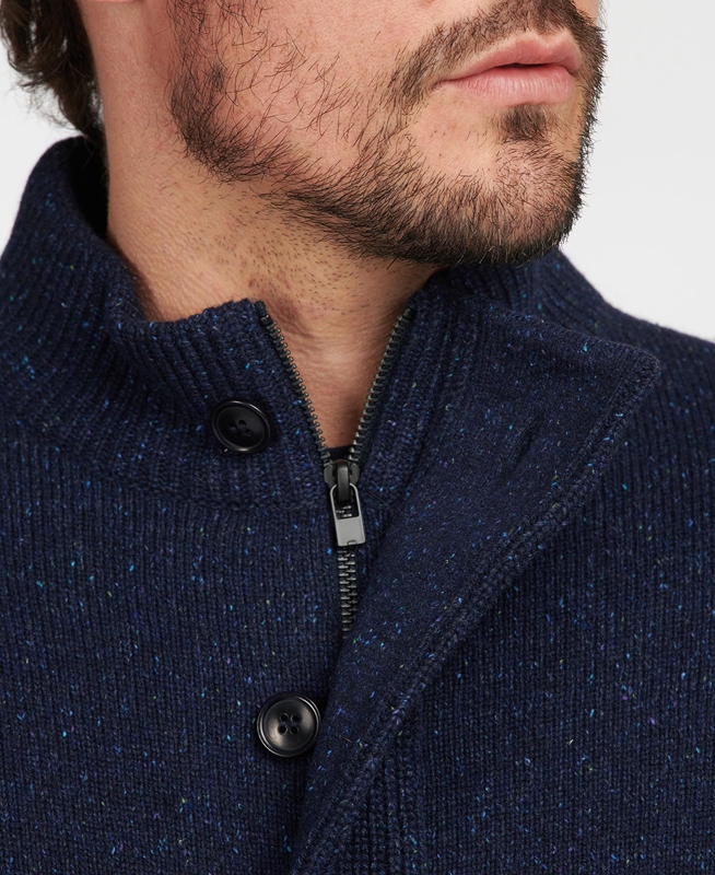 Men's Barbour Essential Cardigan Tisbury Zip Through Sweaters Navy | GZOA-13267