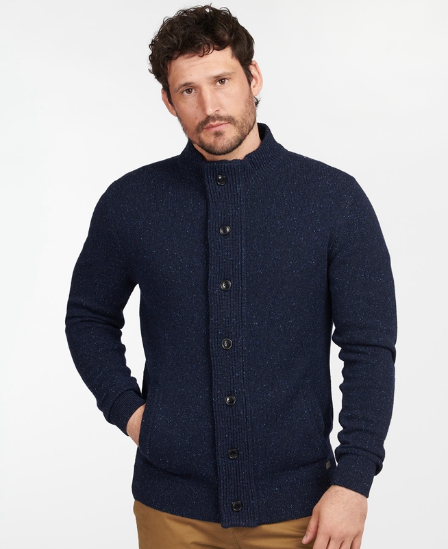 Men\'s Barbour Essential Cardigan Tisbury Zip Through Sweaters Navy | GZOA-13267