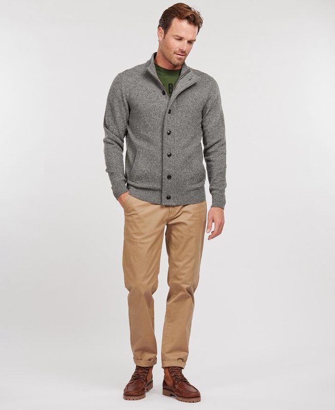 Men's Barbour Essential Cardigan Tisbury Zip Through Sweaters Grey | VHLJ-63950