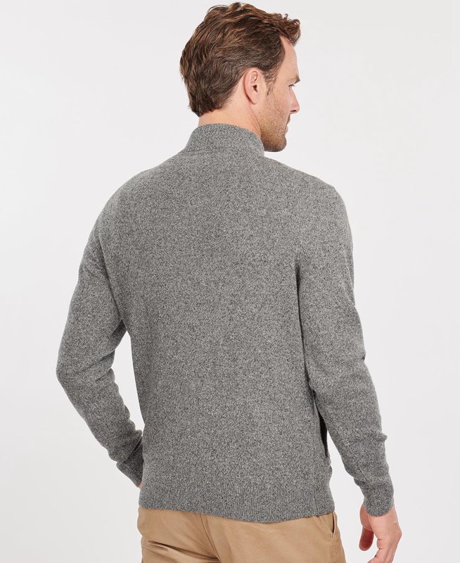 Men's Barbour Essential Cardigan Tisbury Zip Through Sweaters Grey | VHLJ-63950