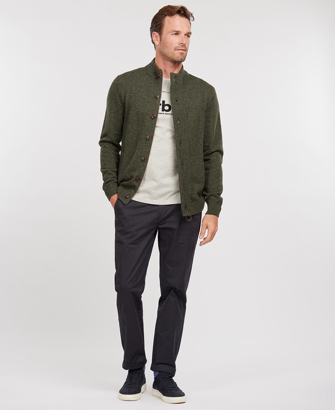 Men's Barbour Essential Cardigan Tisbury Zip Through Sweaters Green | YKXN-62783