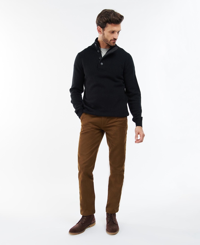 Men's Barbour Essential Elbow Patch Sweaters Black | TBYP-78391