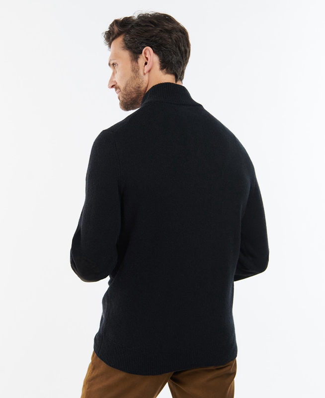 Men's Barbour Essential Elbow Patch Sweaters Black | TBYP-78391