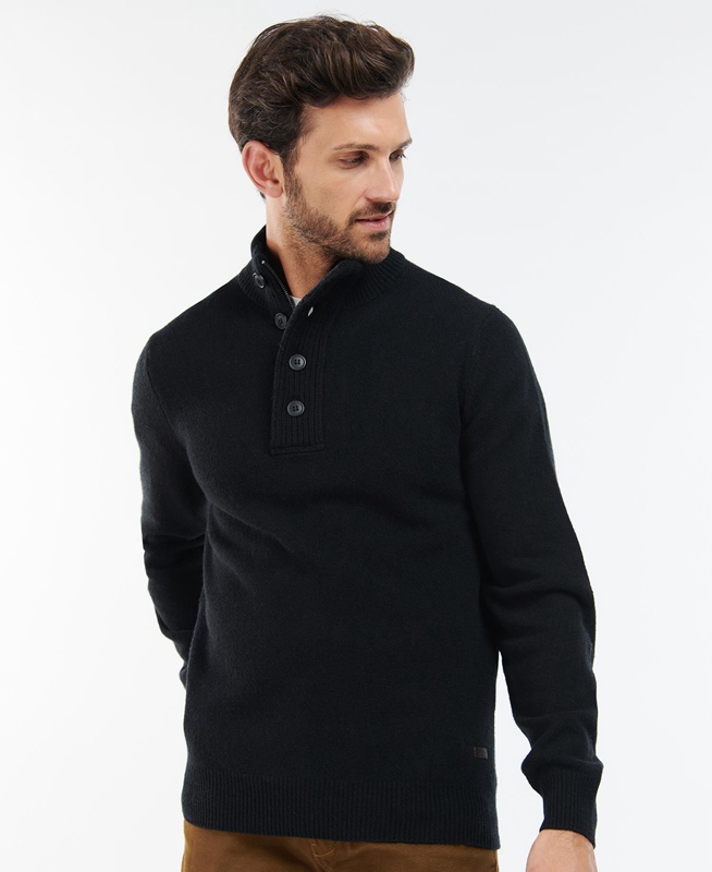 Men's Barbour Essential Elbow Patch Sweaters Black | TBYP-78391