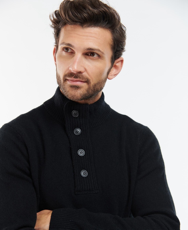 Men's Barbour Essential Elbow Patch Sweaters Black | TBYP-78391