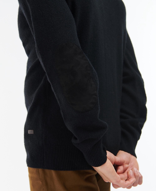 Men's Barbour Essential Elbow Patch Sweaters Black | TBYP-78391