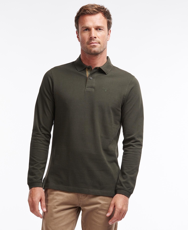 Men's Barbour Essential Langarmshirt Sports Polo shirts Green | CQDE-05482