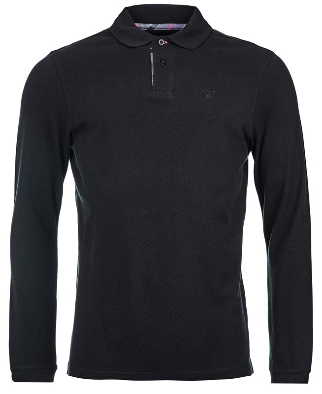 Men's Barbour Essential Langarmshirt Sports Polo shirts Black | RAPZ-60723