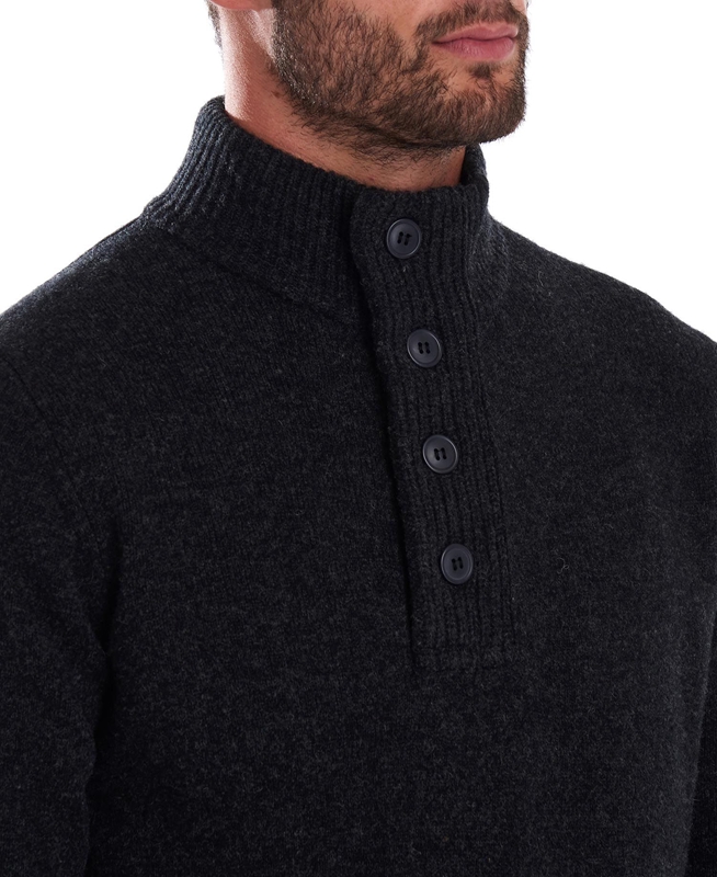 Men's Barbour Essential Patch Half Zip Sweaters Black | NBMV-18324