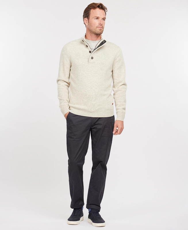 Men's Barbour Essential Patch Half Zip Sweaters Beige | UEHQ-26394