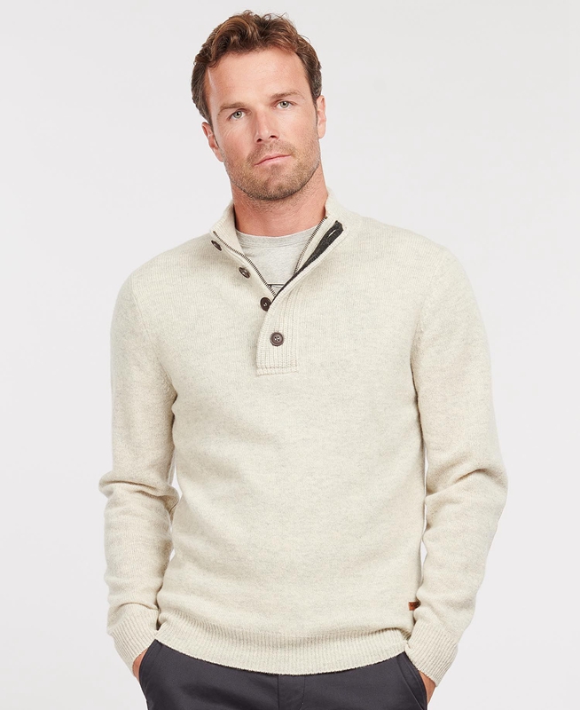 Men\'s Barbour Essential Patch Half Zip Sweaters Beige | UEHQ-26394