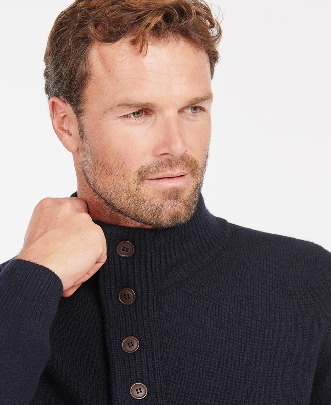 Men's Barbour Essential Patch Half Zip Sweaters Navy | XYWZ-37928