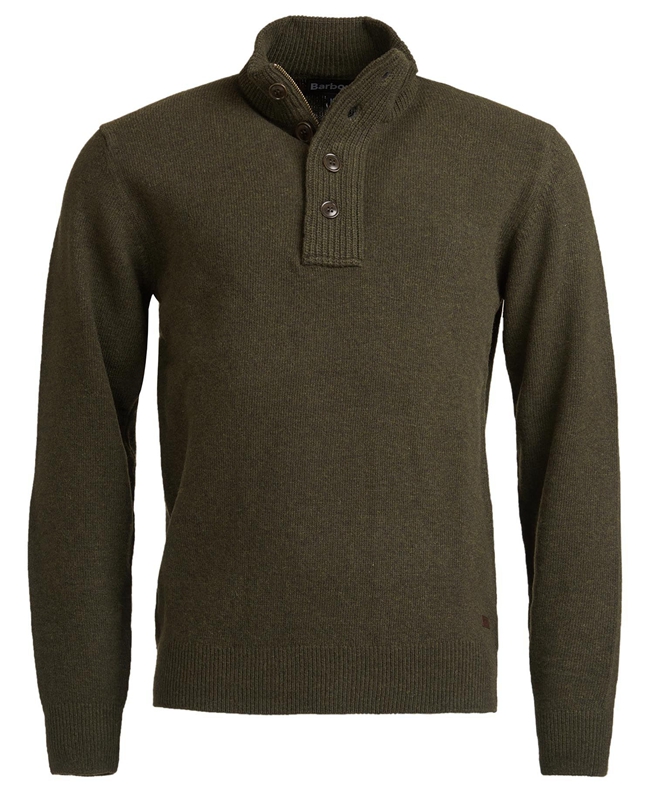 Men's Barbour Essential Patch Half Zip Sweaters Olive | ZJYP-64071