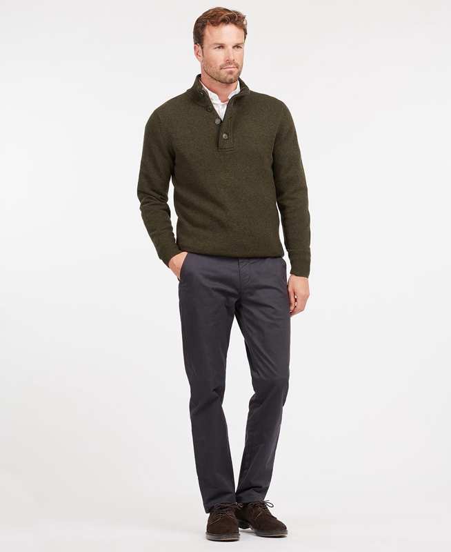 Men's Barbour Essential Patch Half Zip Sweaters Olive | ZJYP-64071