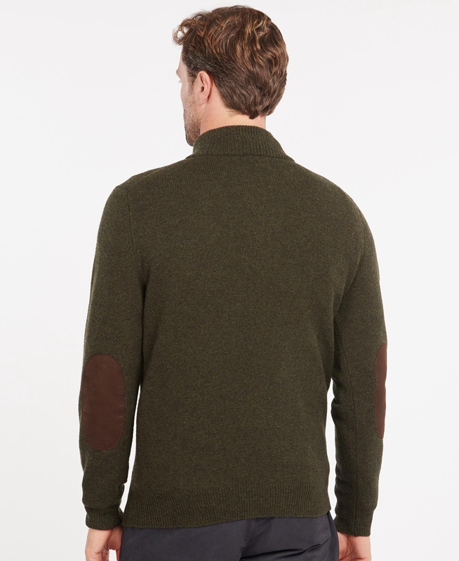 Men's Barbour Essential Patch Half Zip Sweaters Olive | ZJYP-64071