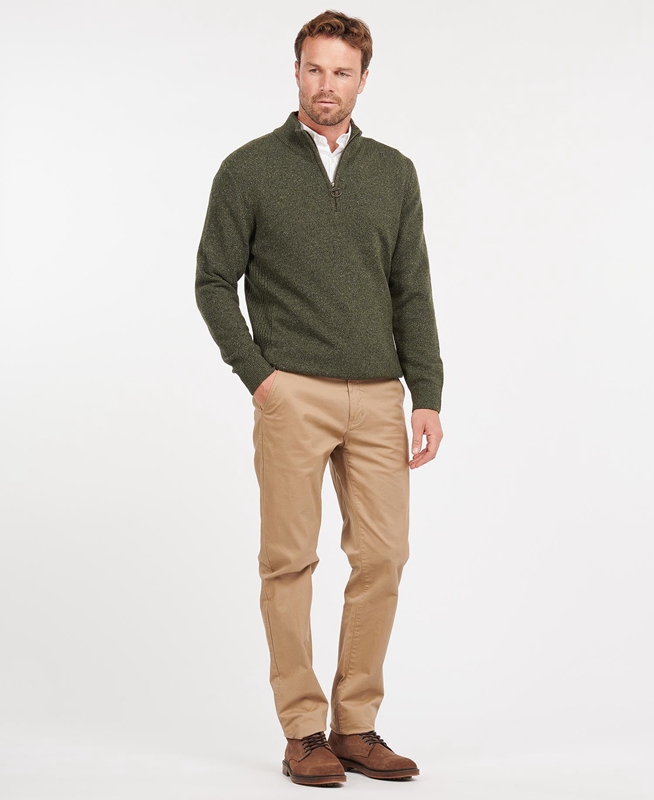 Men's Barbour Essential Tisbury Half Zip Sweaters Olive | AEJK-18579