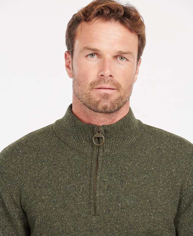 Men's Barbour Essential Tisbury Half Zip Sweaters Olive | AEJK-18579