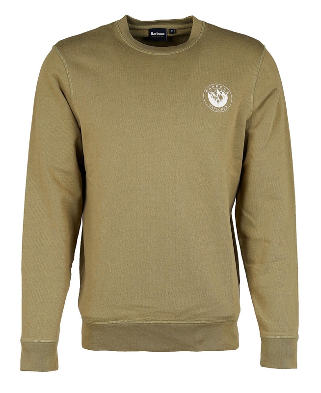 Men's Barbour Explorer Camper Crew Sweatshirts Olive | NPIY-81960