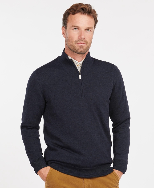 Men\'s Barbour Gamlan Half Zip Sweaters Blue | DFRC-06248