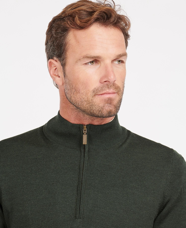 Men's Barbour Gamlan Half Zip Sweaters Green | XBYH-68375