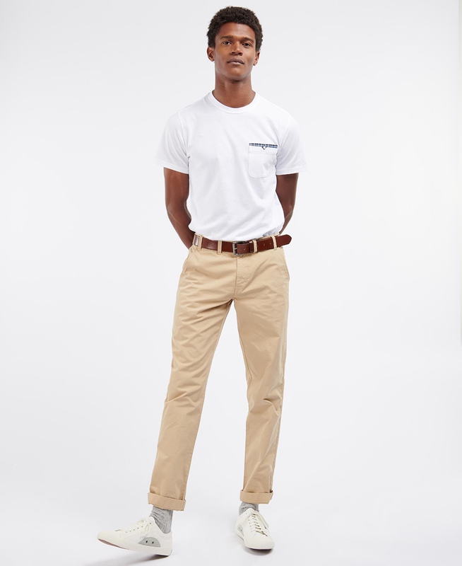 Men's Barbour Glendale Chino Pants Beige | DPWZ-17062