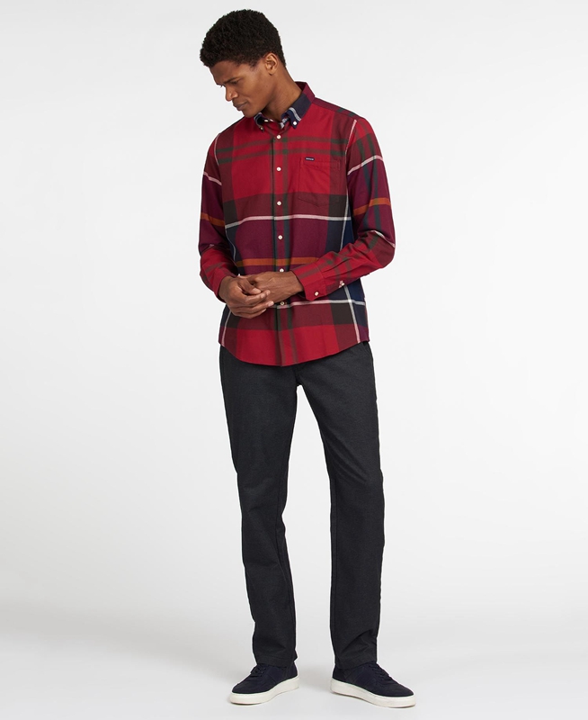 Men's Barbour Hemd Dunoon Taillored Shirts Red | KBVH-64205