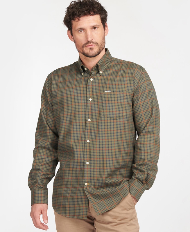 Men\'s Barbour Hemd Henderson Thermo Weave Shirts Olive | TOQA-03798