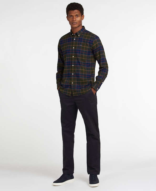 Men's Barbour Hemd Kyeloch Tailored Shirts Olive | XYUO-67549