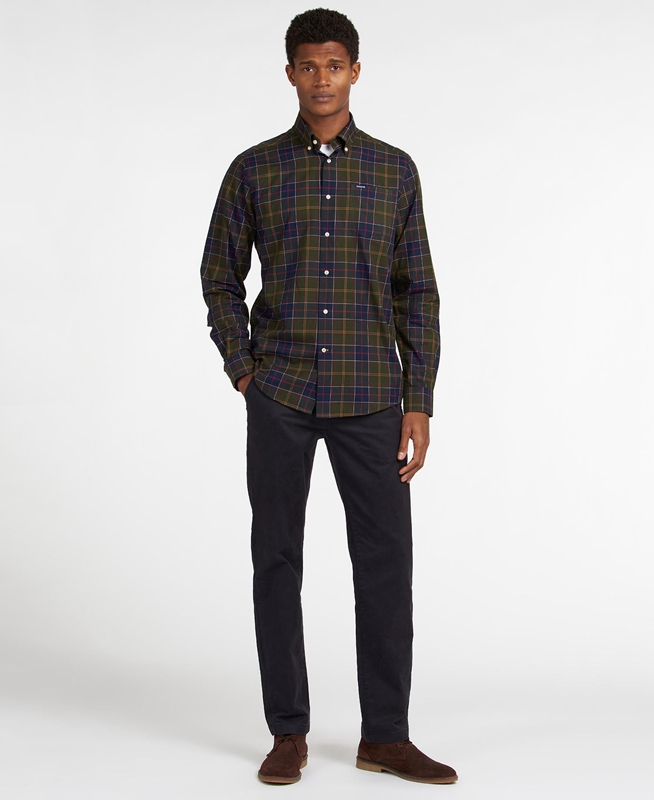 Men's Barbour Hemd Wetheram Tailored Shirts Olive | WMER-51834