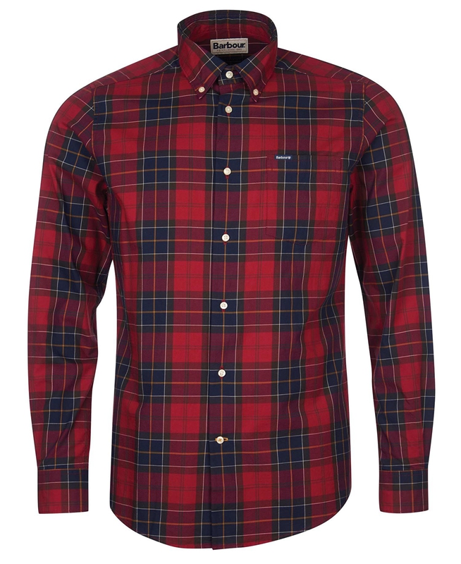 Men's Barbour Hemd Wetheram Tailored Shirts Red | XNMK-58437