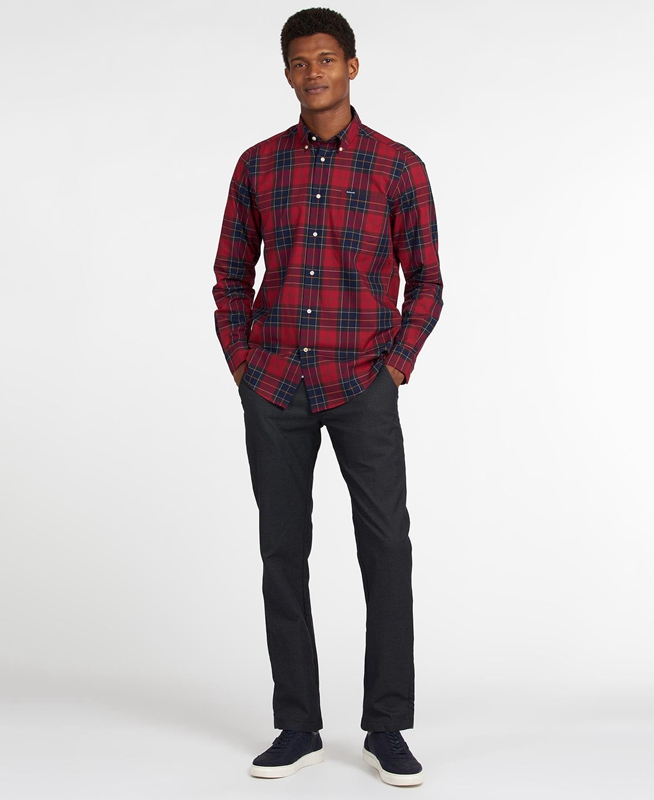 Men's Barbour Hemd Wetheram Tailored Shirts Red | XNMK-58437