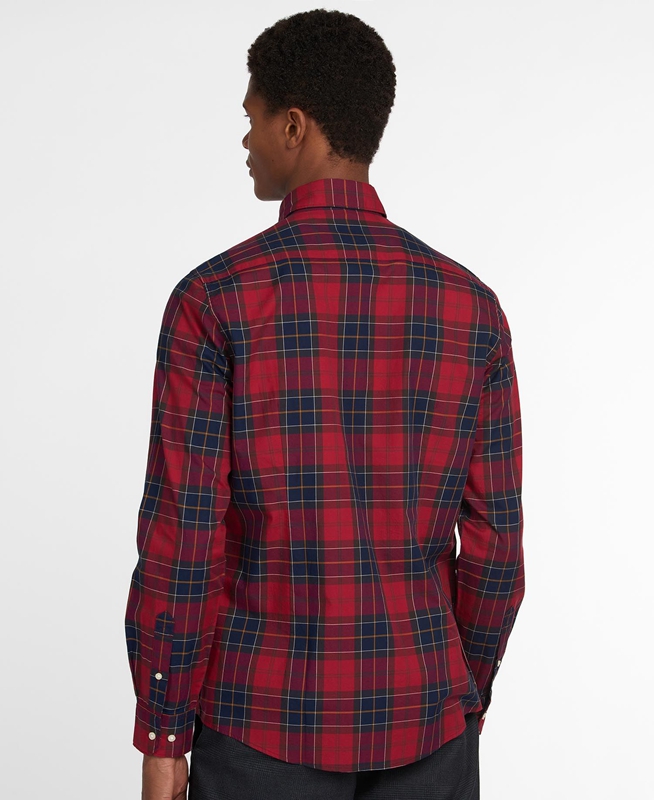 Men's Barbour Hemd Wetheram Tailored Shirts Red | XNMK-58437