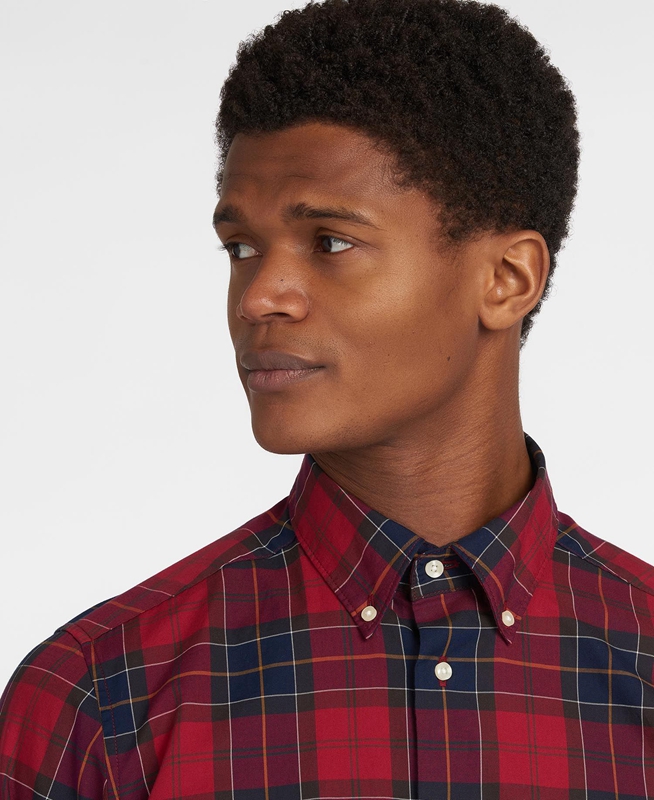 Men's Barbour Hemd Wetheram Tailored Shirts Red | XNMK-58437