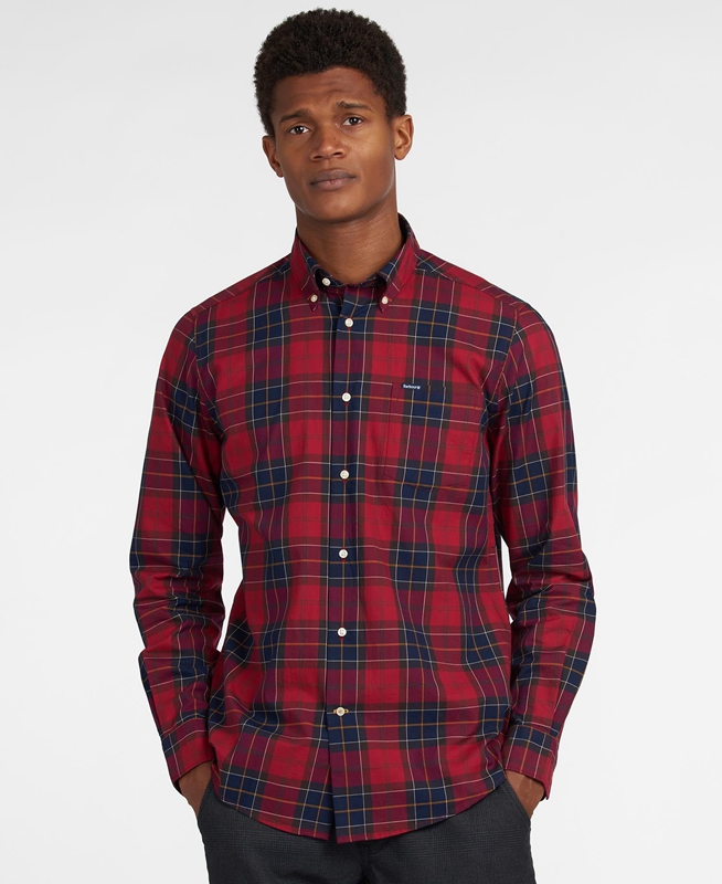 Men\'s Barbour Hemd Wetheram Tailored Shirts Red | XNMK-58437