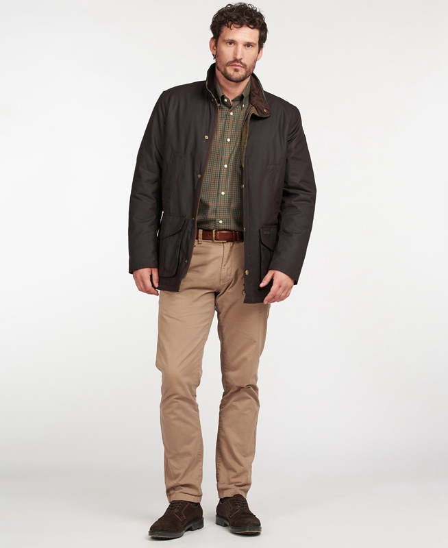 Men's Barbour Hereford Waxed Jackets Brown | DQSZ-30978