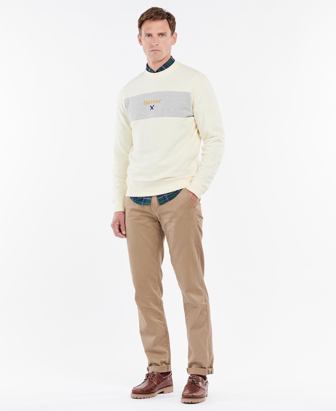 Men's Barbour Honour Panel Crew Sweatshirts Beige | GOUJ-15849