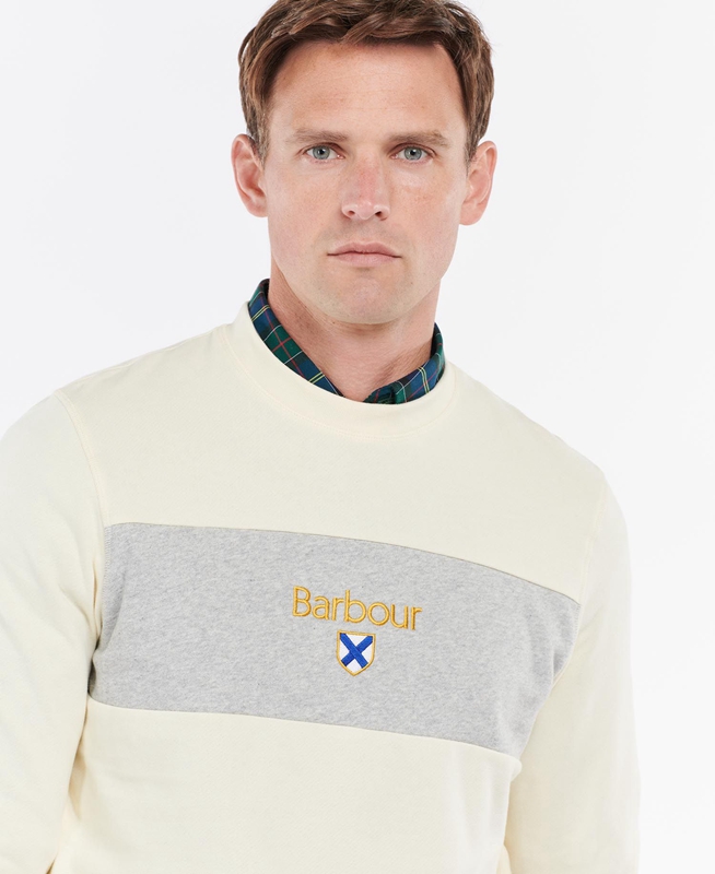 Men's Barbour Honour Panel Crew Sweatshirts Beige | GOUJ-15849