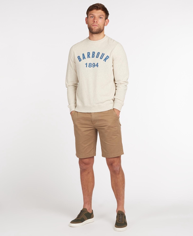 Men's Barbour John Crew Neck Sweatshirts Beige | RGVU-42517