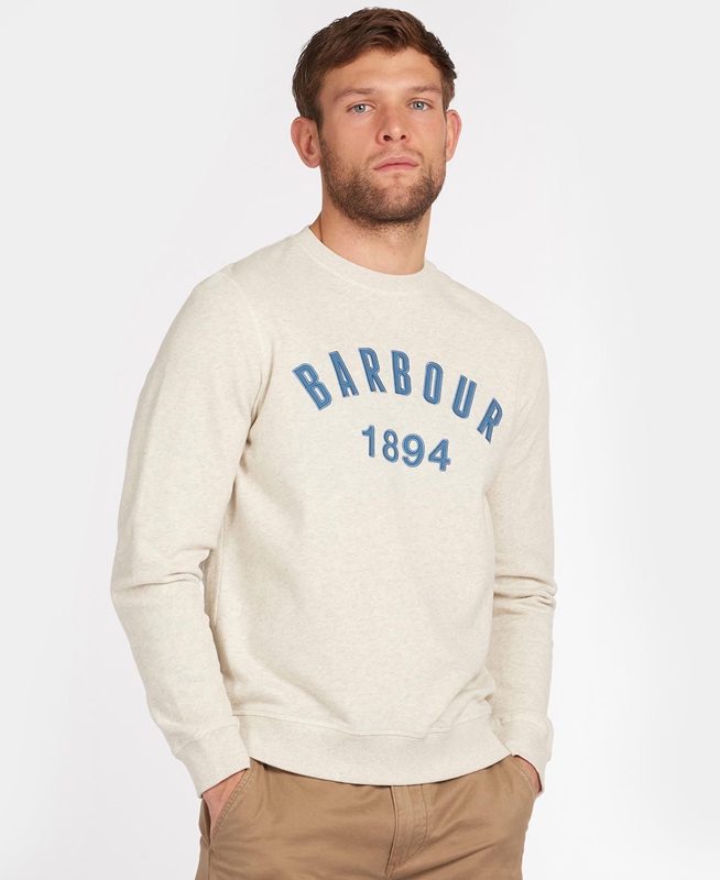 Men\'s Barbour John Crew Neck Sweatshirts Beige | RGVU-42517