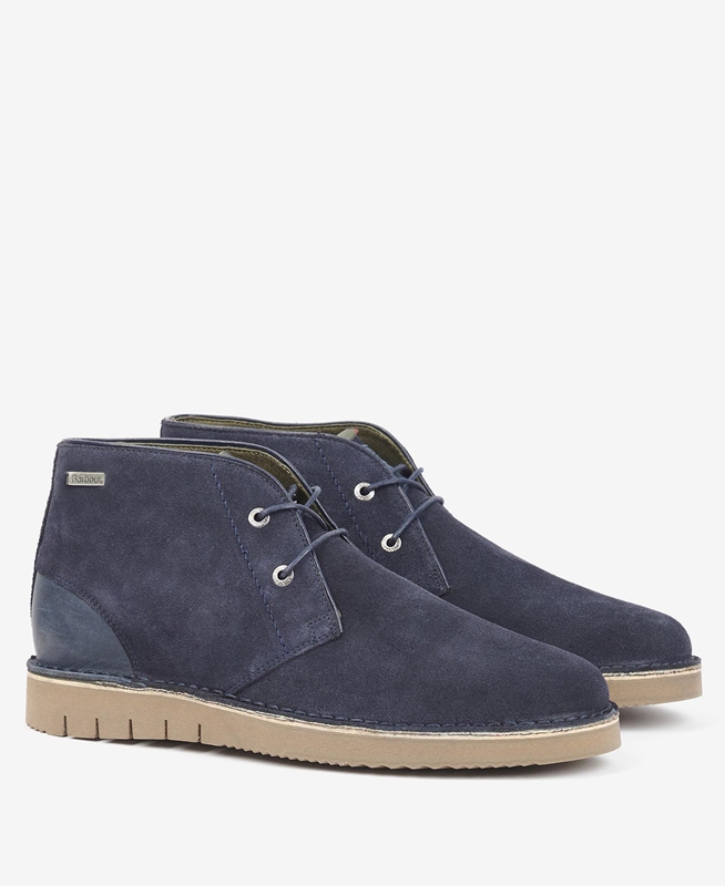 Men's Barbour Kent Desert Boots Navy | VWND-64250