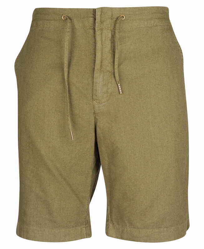 Men's Barbour Linen Cotton Mix Pants Green | GABP-23680