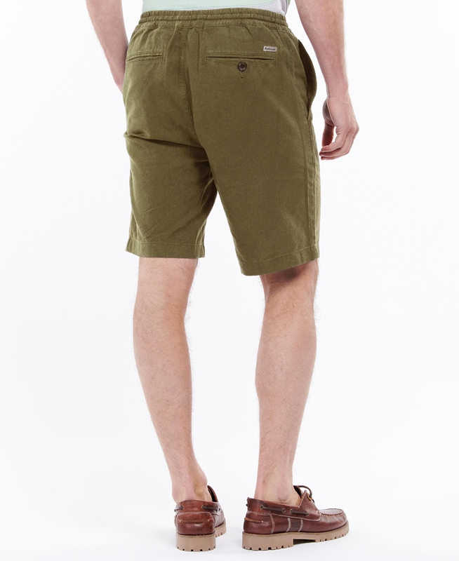 Men's Barbour Linen Cotton Mix Pants Green | GABP-23680