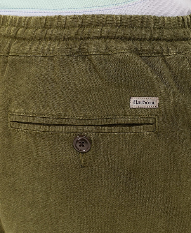 Men's Barbour Linen Cotton Mix Pants Green | GABP-23680