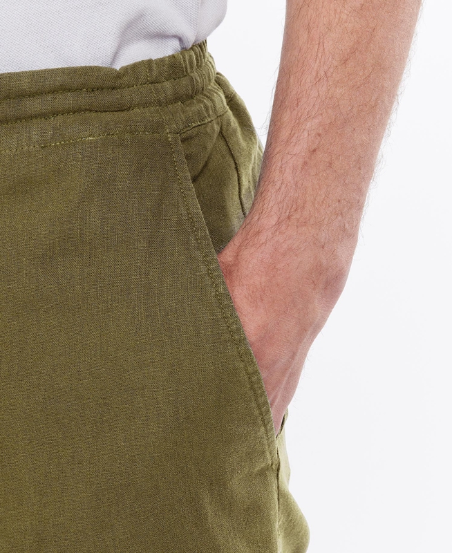 Men's Barbour Linen Cotton Mix Pants Green | GABP-23680