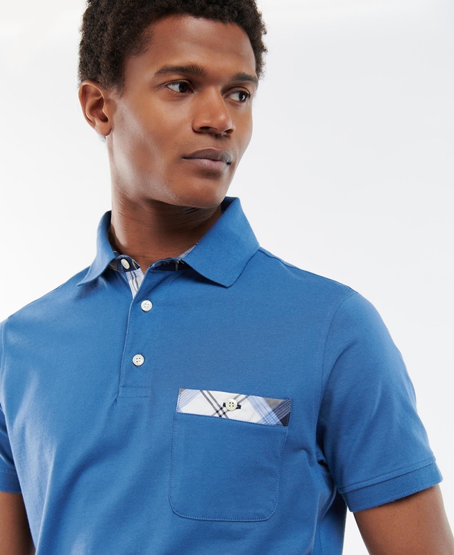 Men\'s Barbour Lirst Polo shirts Blue | WUPK-35692