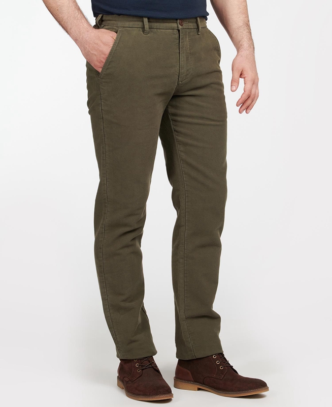 Men\'s Barbour Neuston Moleskin Trouser Pants Olive | KPFM-21845